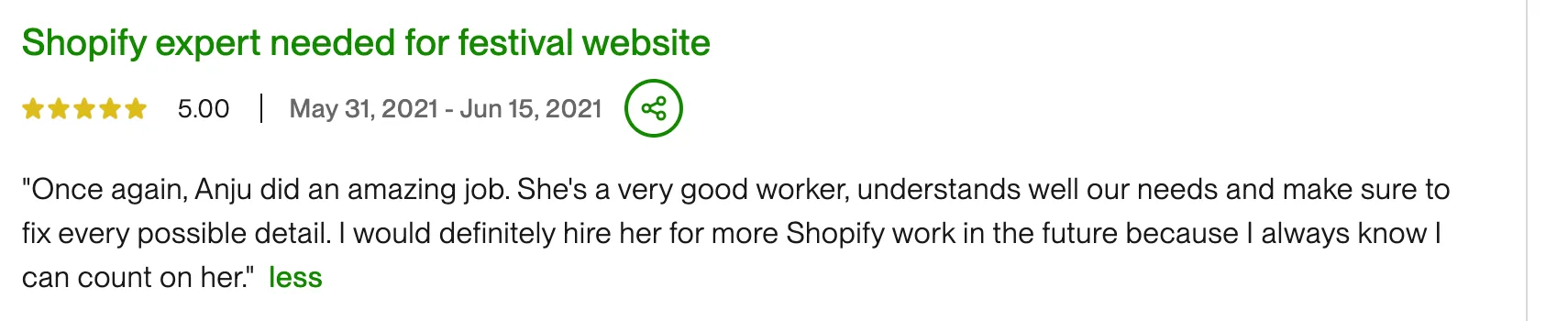 5-star client review for Anju Batta